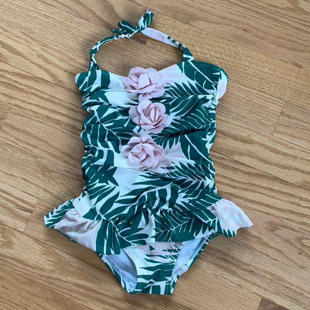 Janie and Jack Floral Rushed Ruffle Swimsuit
